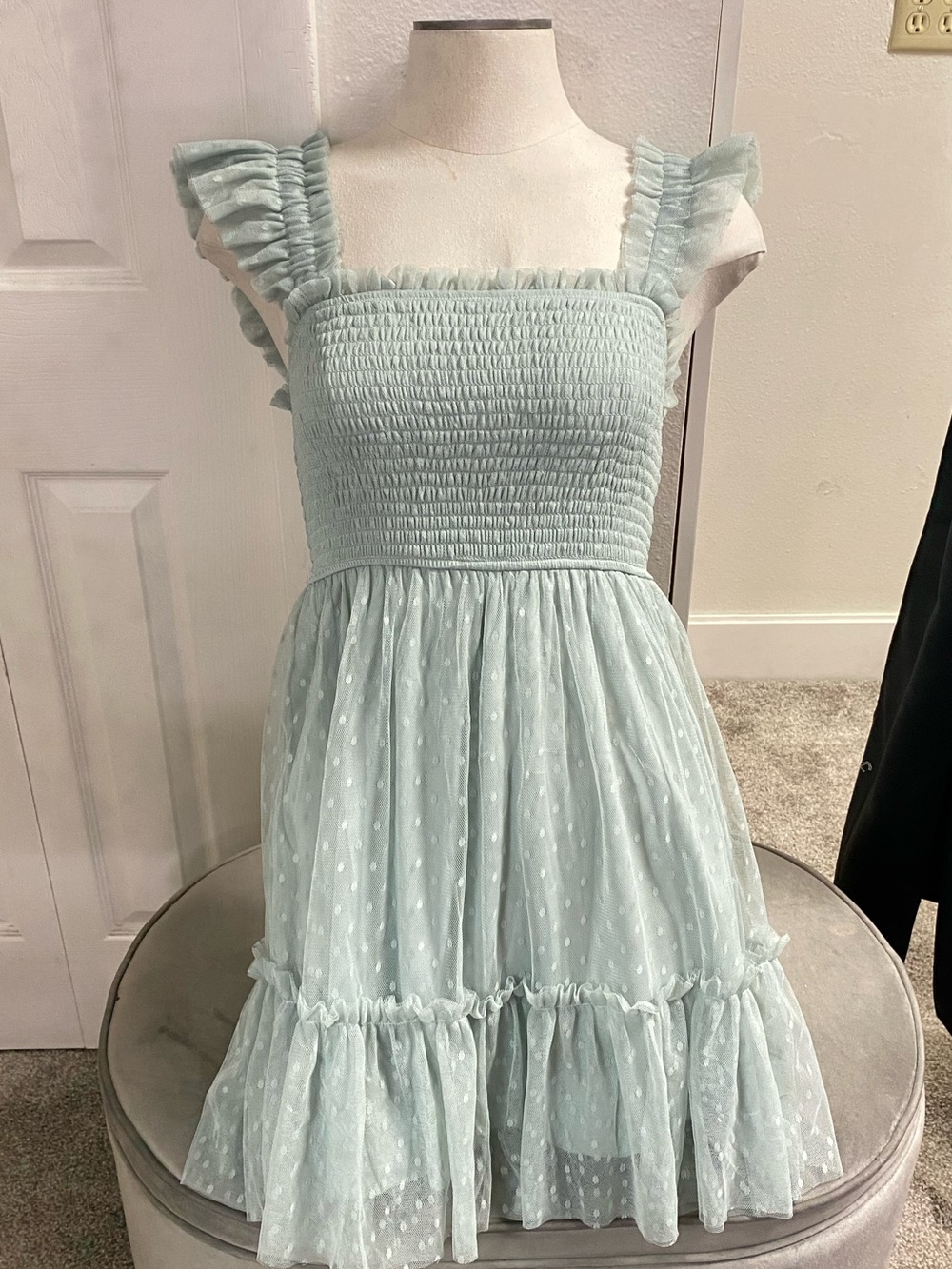 mine Pale Mint Green Smocked Ruffle Mini Dress